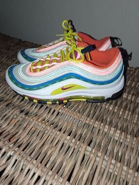 Nike Women's Multicolor Air Max 97 Sneaker — White, Lime, Coral, Blue, Pink